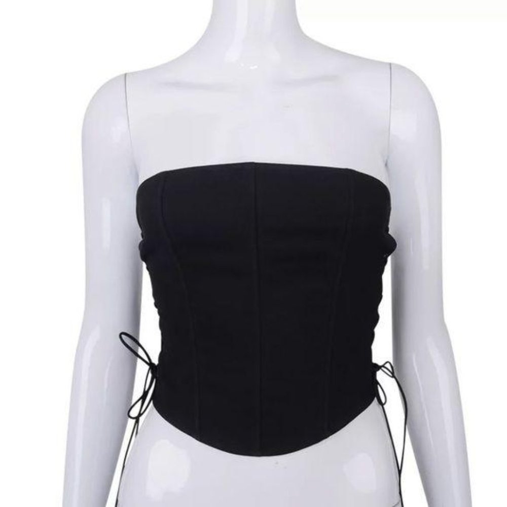 NEW Black Side Lace up Strapless Corset Top - Picture 6 of 14